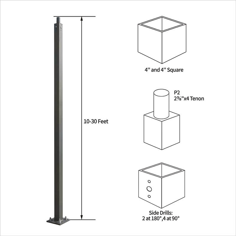 Straight Square Steel Poles, 4", 5"